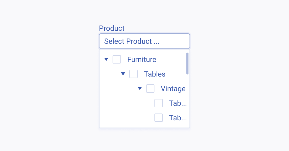 A representation of a Telerik and Kendo UI MultiSelectTree component with too many nodes A Telerik and Kendo UI MultiSelectTree component with too many nodes