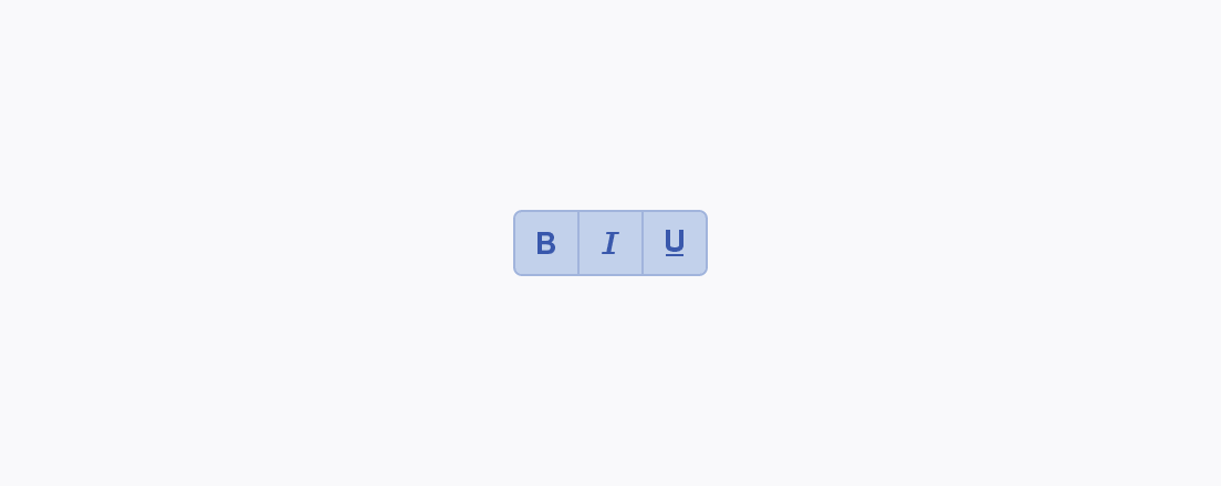 Use only a single type of buttons inside the Telerik and Kendo UI ButtonGroup to present the available actions to the user, for example, icon, icon-and-text, or text-only. A Telerik and Kendo UI ButtonGroup using icon-only buttons to present the available actions to the user.