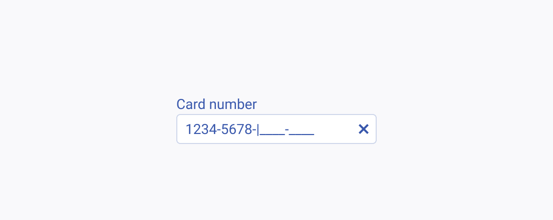 Save users time and efforts by allowing them to focus on typing in the essential information in a Telerik and Kendo UI MaskedTextBox. A Telerik and Kendo UI MaskedTextBox allowing the user to type in only the digits, and not the hyphens, of the required Credit card input.