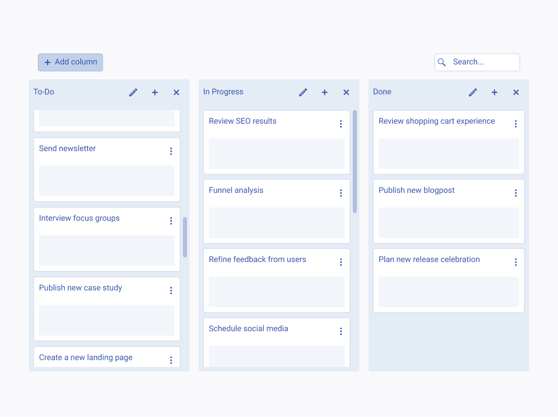 A Telerik and Kendo UI TaskBoard without a Badge in the column header