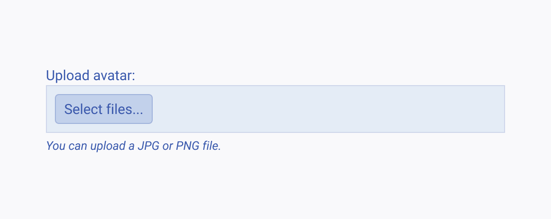 Use labels and hints to clarify the upload requirements. A Telerik and Kendo UI Upload with a label and a hint that help the user understand the validation requirements.