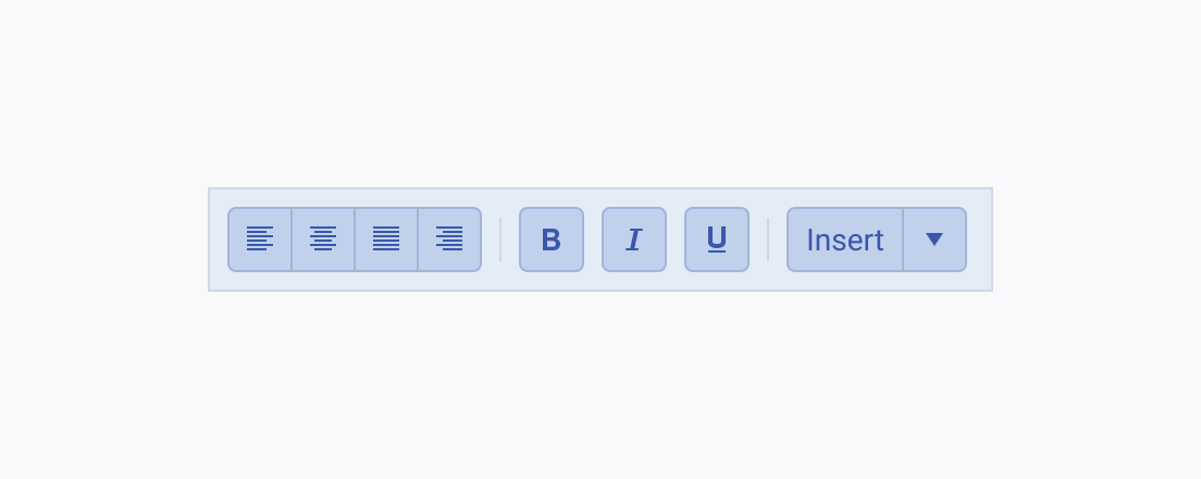 A Telerik and Kendo UI ToolBar demonstrating grouping of its items with separators between the semantic groups.