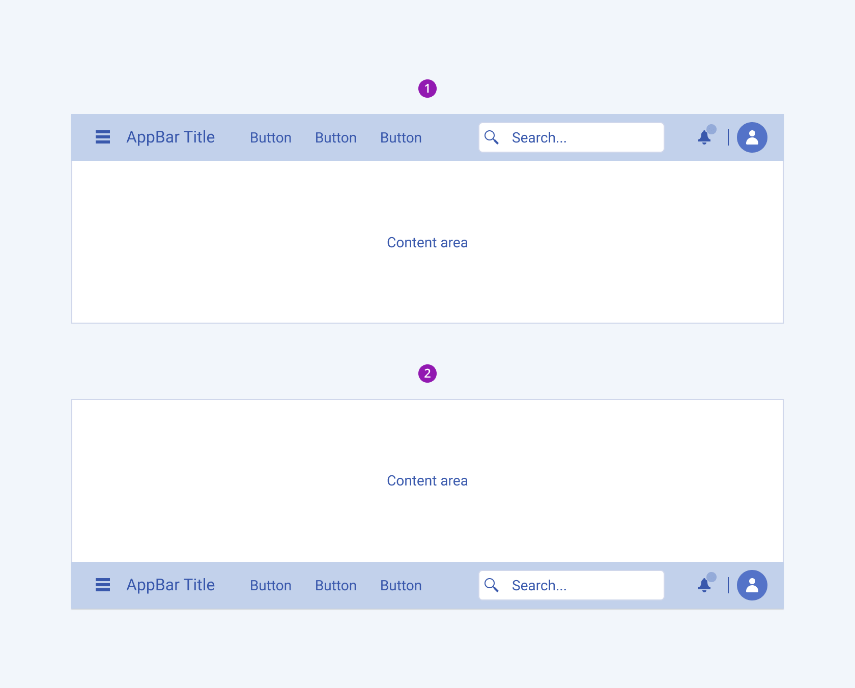 The two possible positions of the Telerik and Kendo UI AppBar component