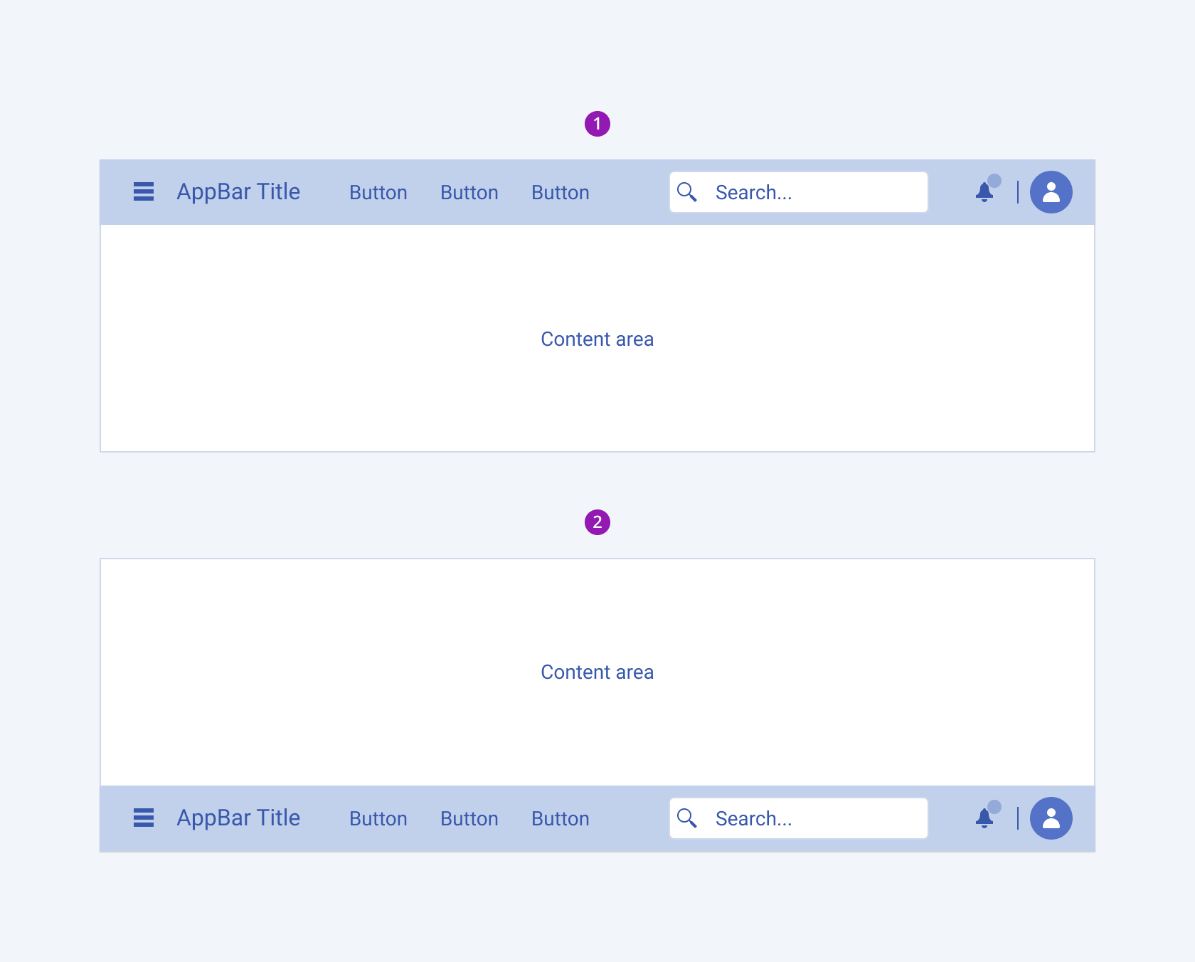 The top and bottom position of the Telerik and Kendo UI AppBar The two possible positions of the Telerik and Kendo UI AppBar component