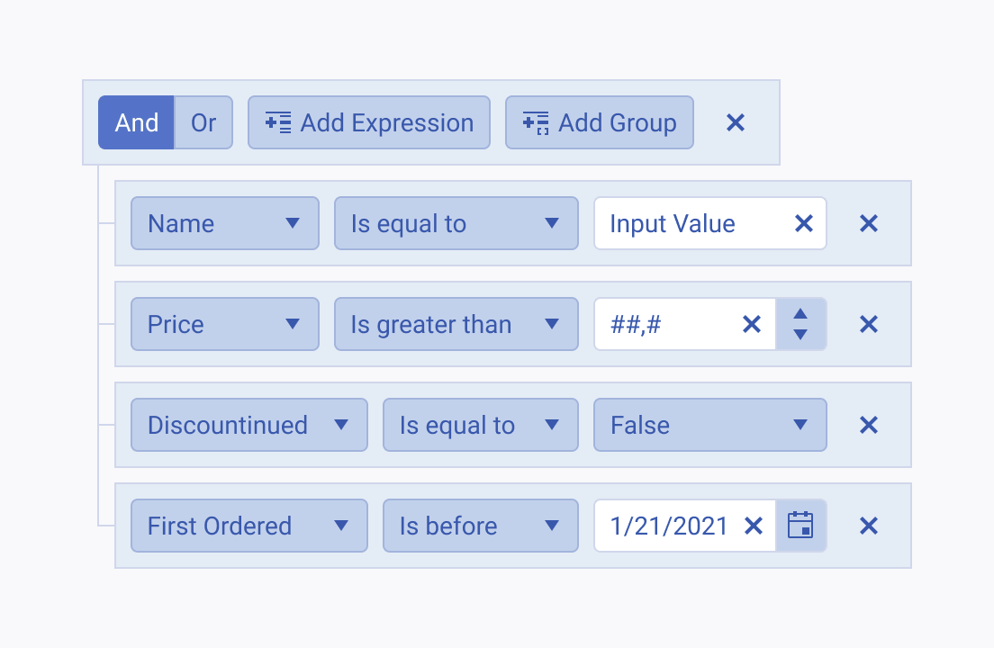 Use the Telerik and Kendo UI Filter for complex filtering tasks. A Telerik and Kendo UI Filter used for complex filtering tasks