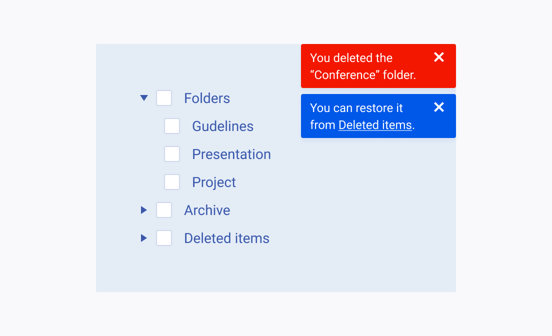 Inaccurate use of two Telerik and Kendo UI Notifications in different colors containing information that can be merged into a single Notification.