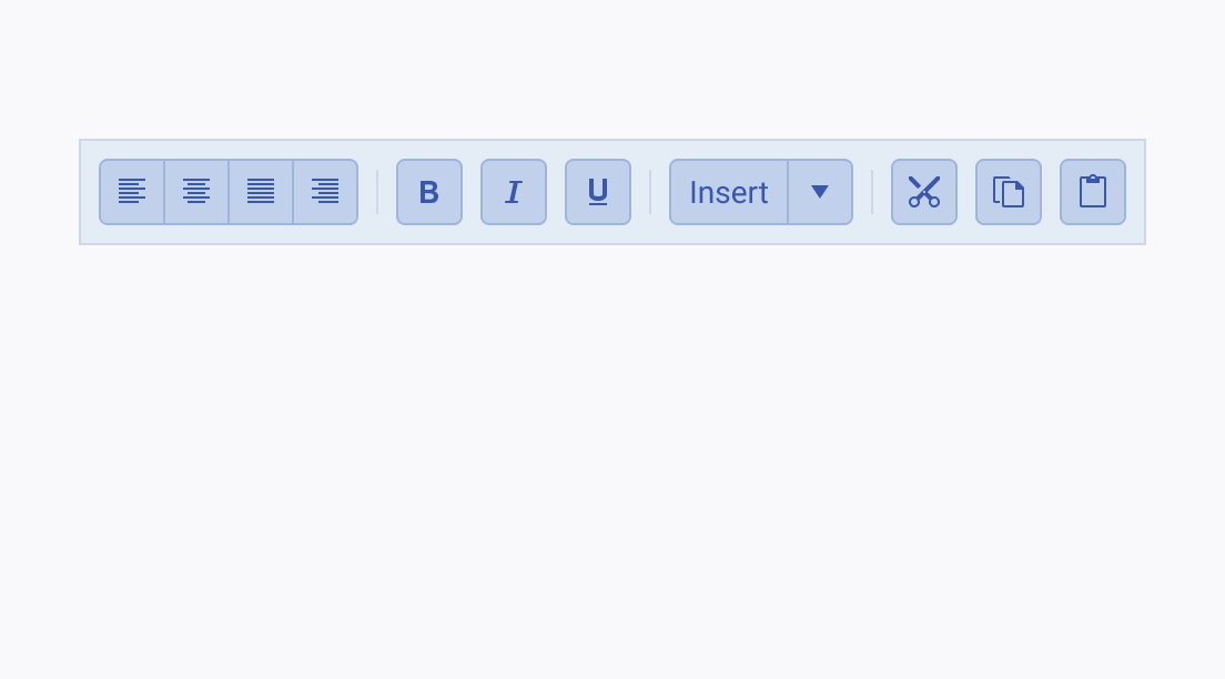 A Telerik and Kendo UI ToolBar with numerous items that increase its width.