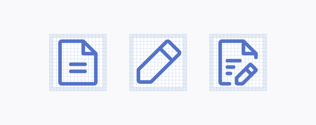 Keep the modifiers smaller than the primary icon in order to preserve the visual hierarchy.