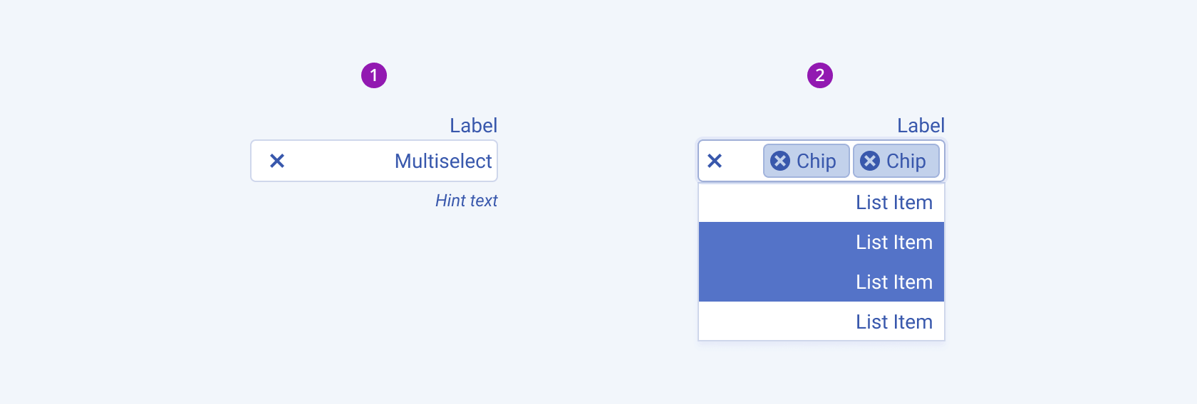 Collapsed and expanded states of a Telerik and Kendo UI MultiSelect demonstrating the right-to-left option. A Telerik and Kendo UI MultiSelect component in collapsed and expanded state demonstrating the right-to-left option.