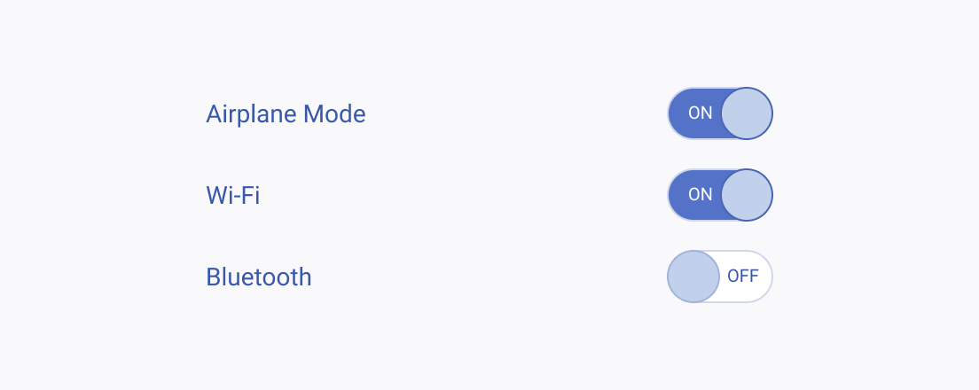 Do not render a Telerik and Kendo UI Switch for representing mutually exclusive options. Three Telerik and Kendo UI Switches representing mutually exclusive options.