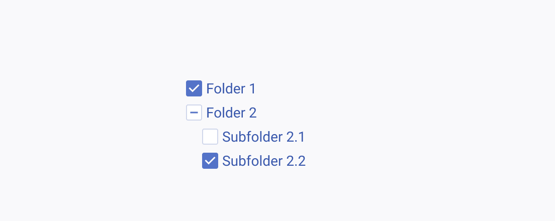 A root-level Telerik and Kendo UI CheckboxGroup in its indeterminate state indicating that not all of the group options it contains have been selected.