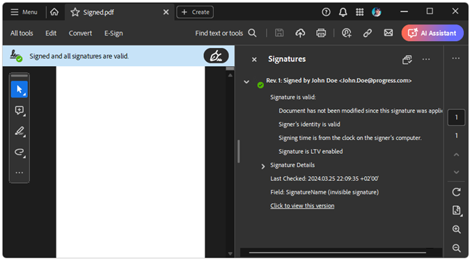 Invisible Signature in a PDF document