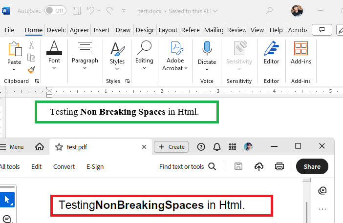HTML to PDF with Non-Breaking Spaces