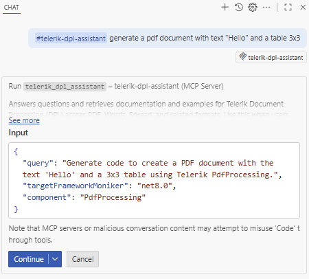 Running Sample Prompt for MCP Server in VS Code Merging PDFs ><