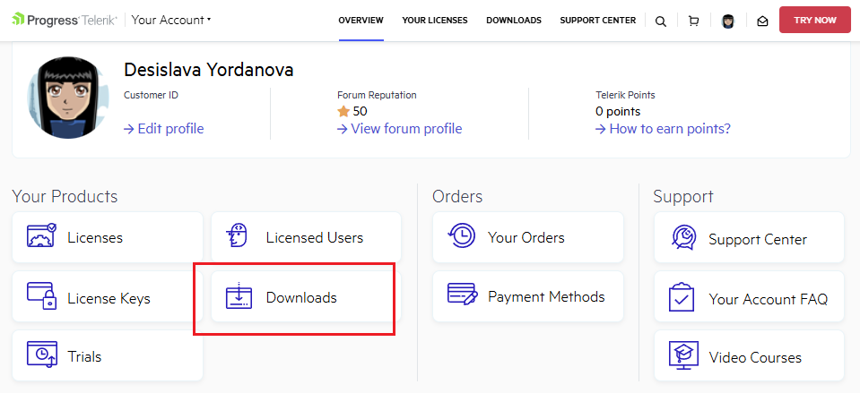 Downloads in Your Account ><