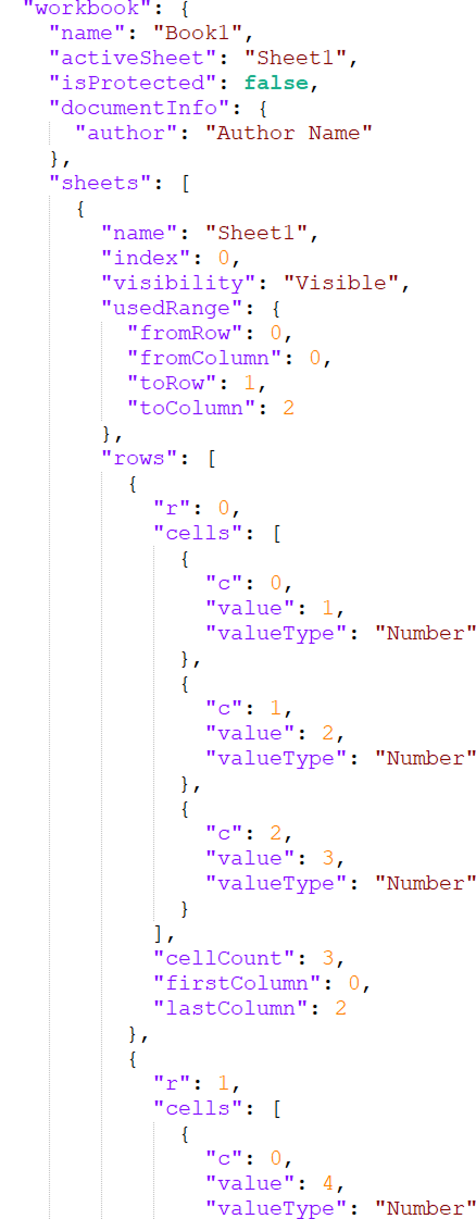 SpreadProcessing Formats and Converstion JSON