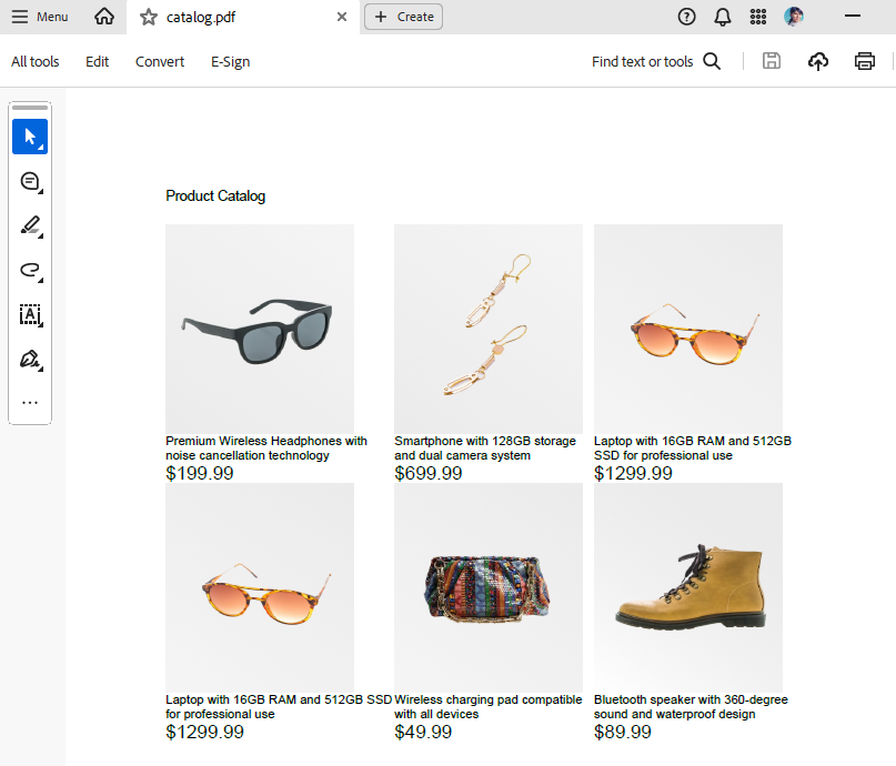 Generating a PDF Product Catalog ><