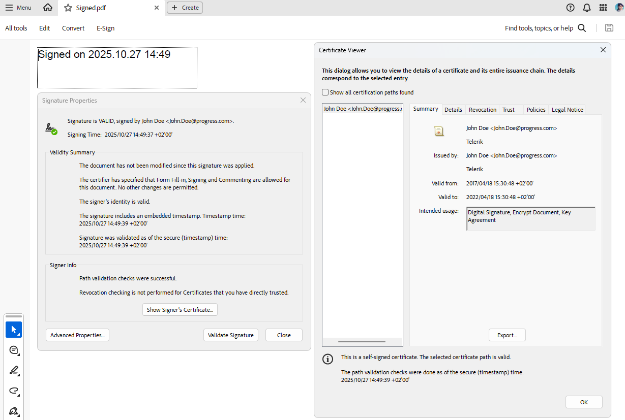 Signed PDF with a TimeStamp Server ><