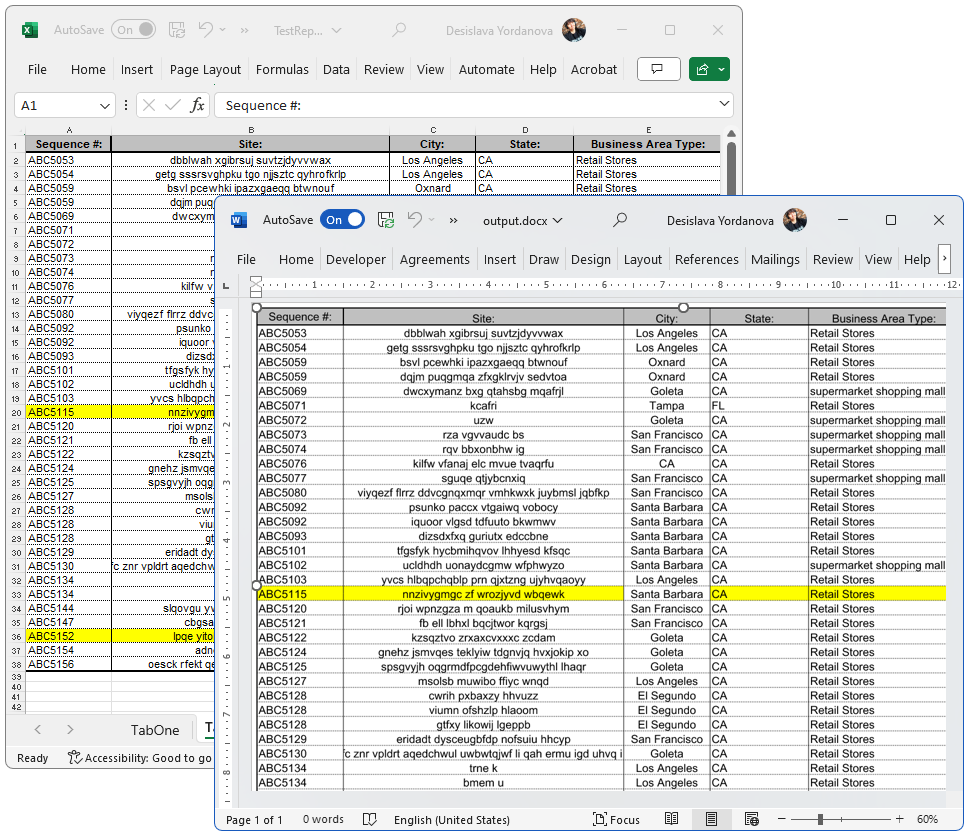 Excel to Word document
