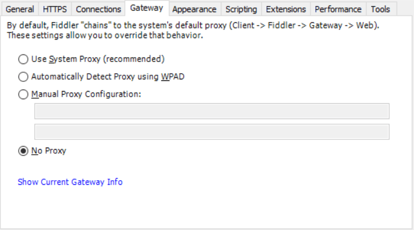 Fiddler Classic Gateway No Proxy