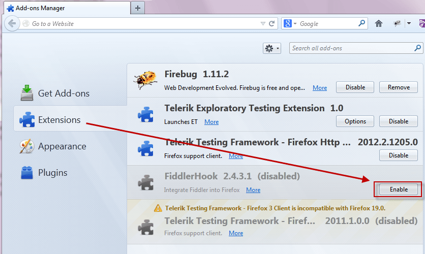 Enable FiddlerHook