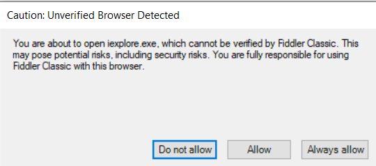 security dialogs in Fiddler Classic