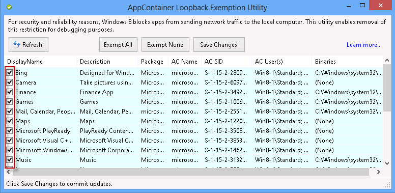 AppContainer Loopback Exemption Utility