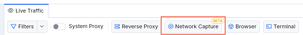 Use the "Network Capture" button to configure and capture traffic through the Network capturing mode