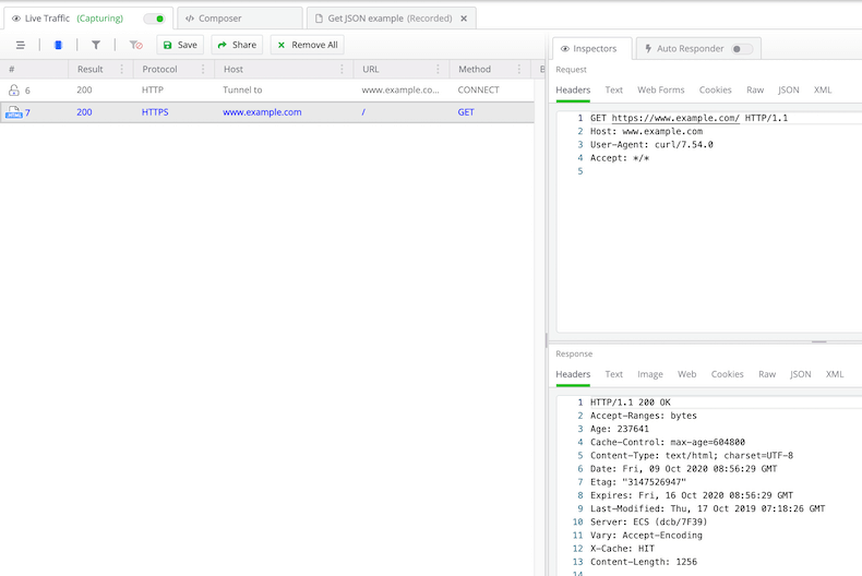 Fiddler showing HTTPS traffic