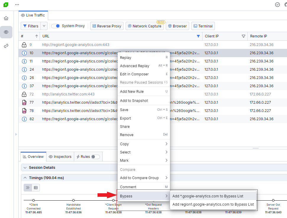 Add domain or specific URL to the bypass list