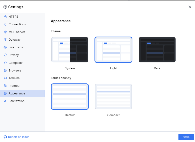 Appearance settings interface