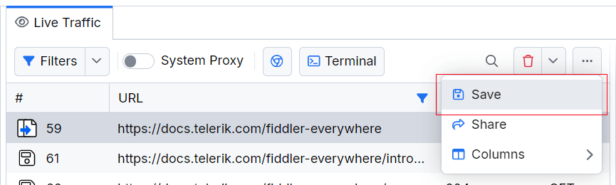 "Save" in the toolbar