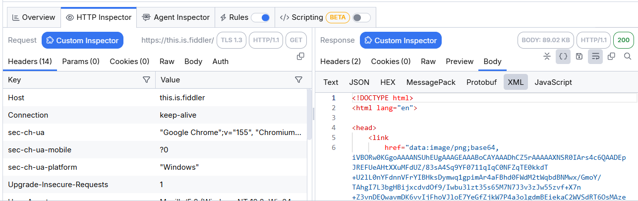 Custom Inspector button in the HTTP Inspector tab