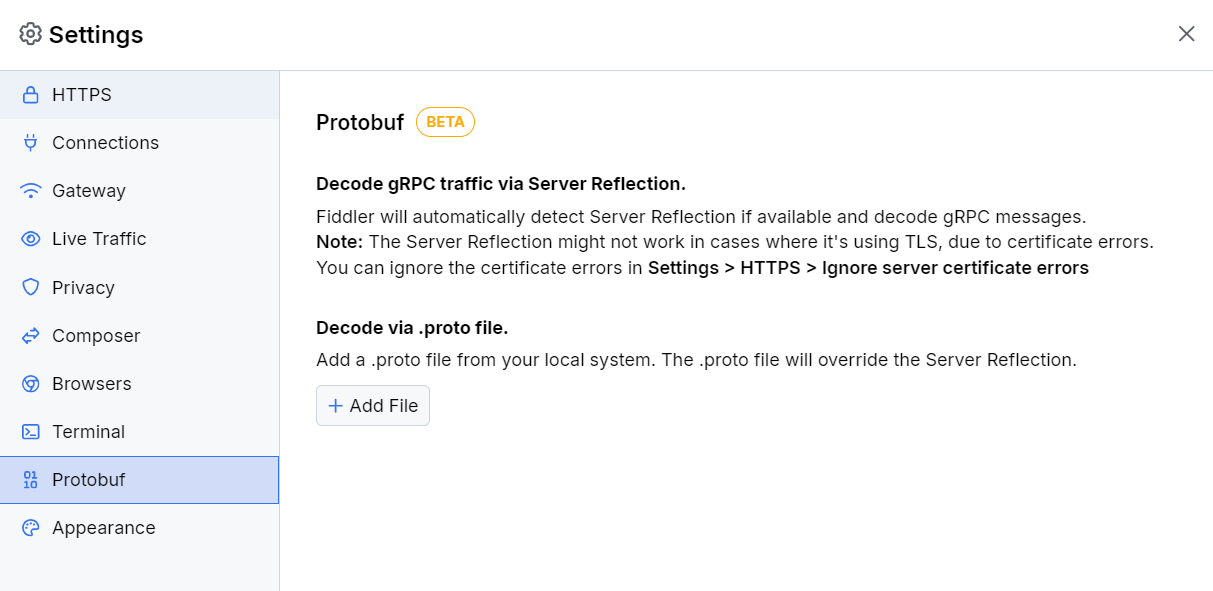 Supplying a .proto file for decoding gRPC messages