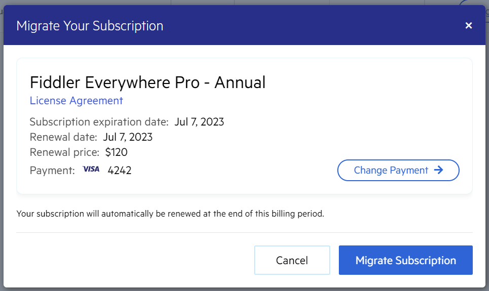 Migrate subscription link on Telerik