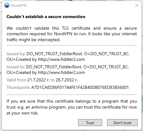 Providing complete trust for the Fiddler CA