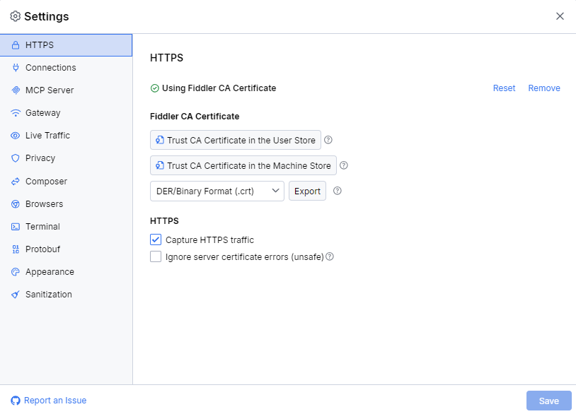 Default HTTPS settings