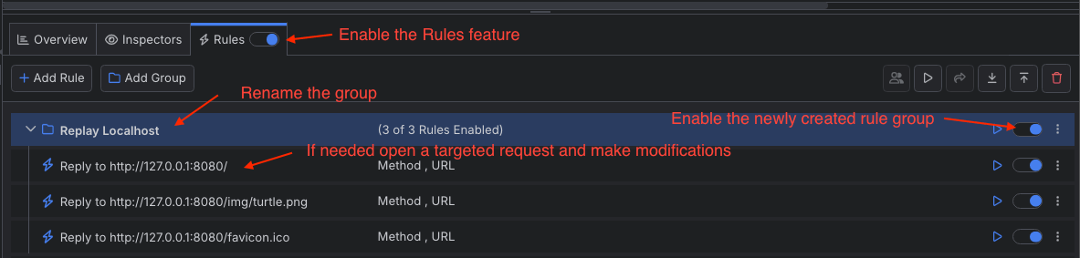 Enabling the newly created group of rules