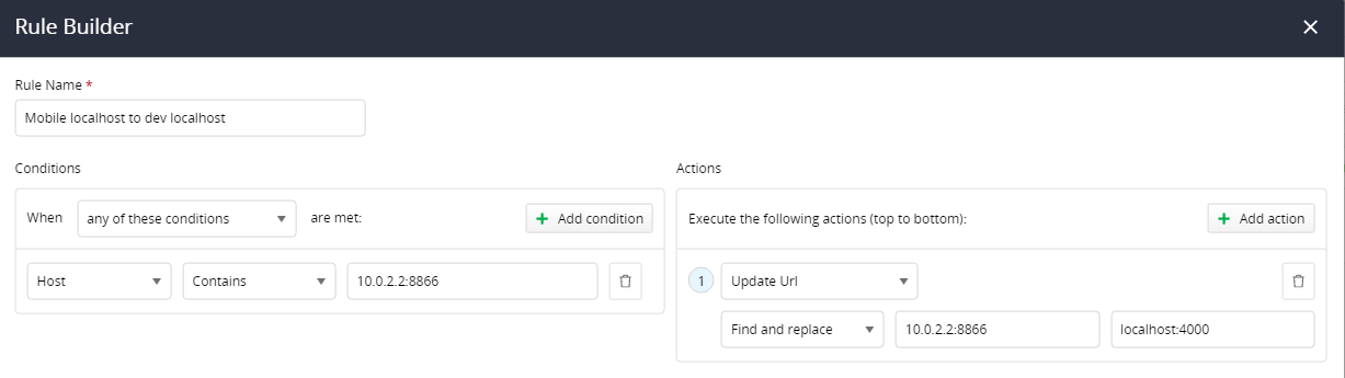 Directing mobile loopback to host localhost