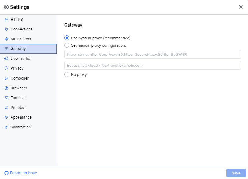 default Gateway settings