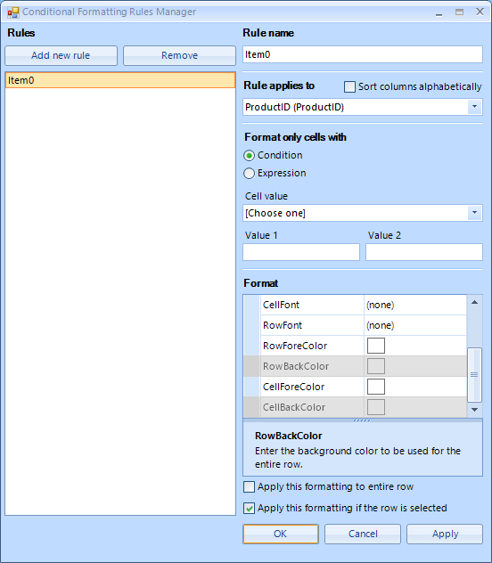 Conditional Formatting Rules Manager in UI for WinForms | Telerik Forums