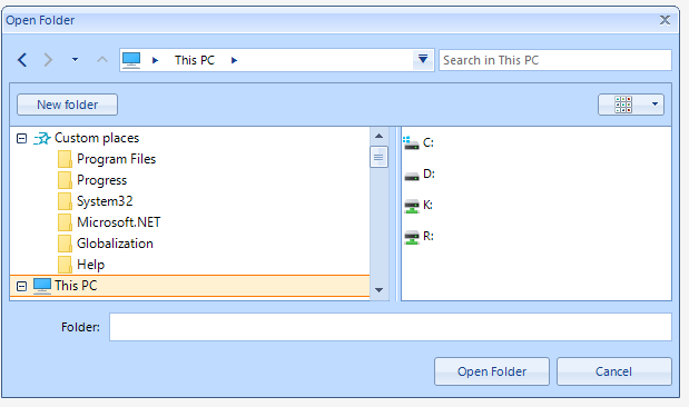 Quick Access Items on RadOpenFolderDialog in UI for WinForms | Telerik ...