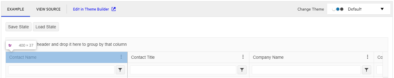 Grid Persist State changing HTML tags in table column headers in UI for ...