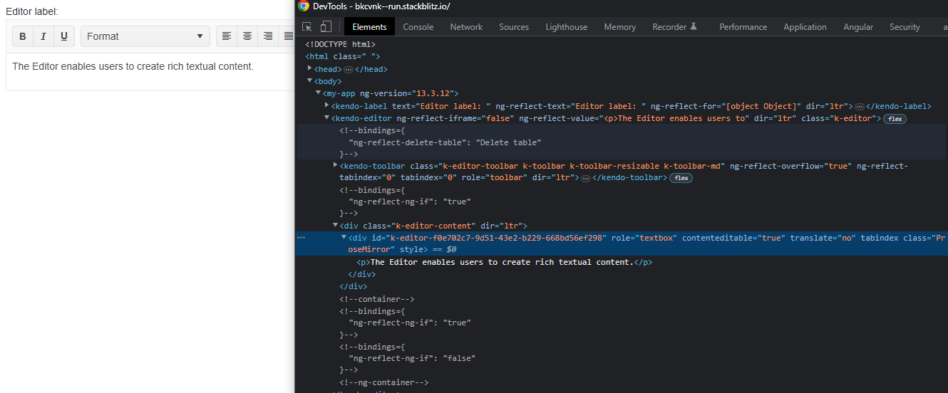 Kendo Label not accessible with Kendo Editor when [iframe]="false" in ...