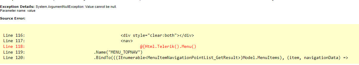 ASP.NET MVC - Menu error "Argument cannot be null" in Community Forums ...