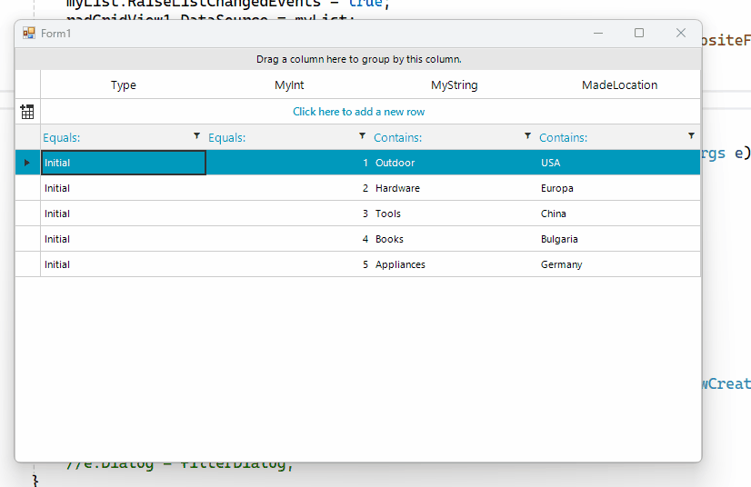 Adding new rows to data grid disappear with filters in UI for WinForms ...