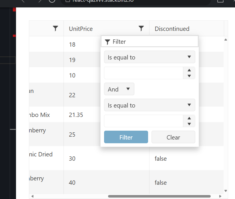 The filter pop up of grid move along with the horizontal scroll bar in ...