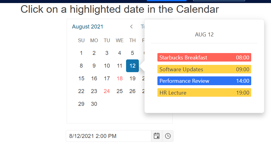 Calendar and Time Picker Showing Multiple Times on a Day and Choosing ...