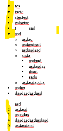 Font Size for bullet list and numbered list is not consistent using ...