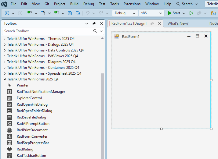 Telerik Compoment not shown inToolBox in VS2026 and Someting wrong ...